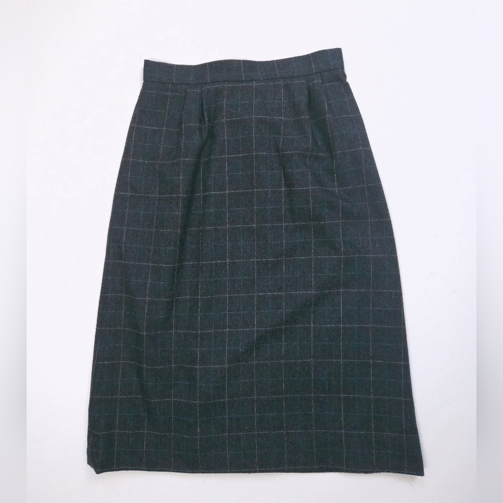 Peabody House Charcoal Grey Check Plaid Skirt 26x27 Lined Wool Blend